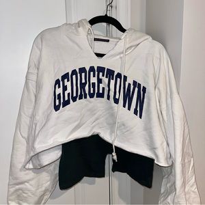 Brandy Melville TWO piece white Georgetown cropped hoodie & green bike shorts sm